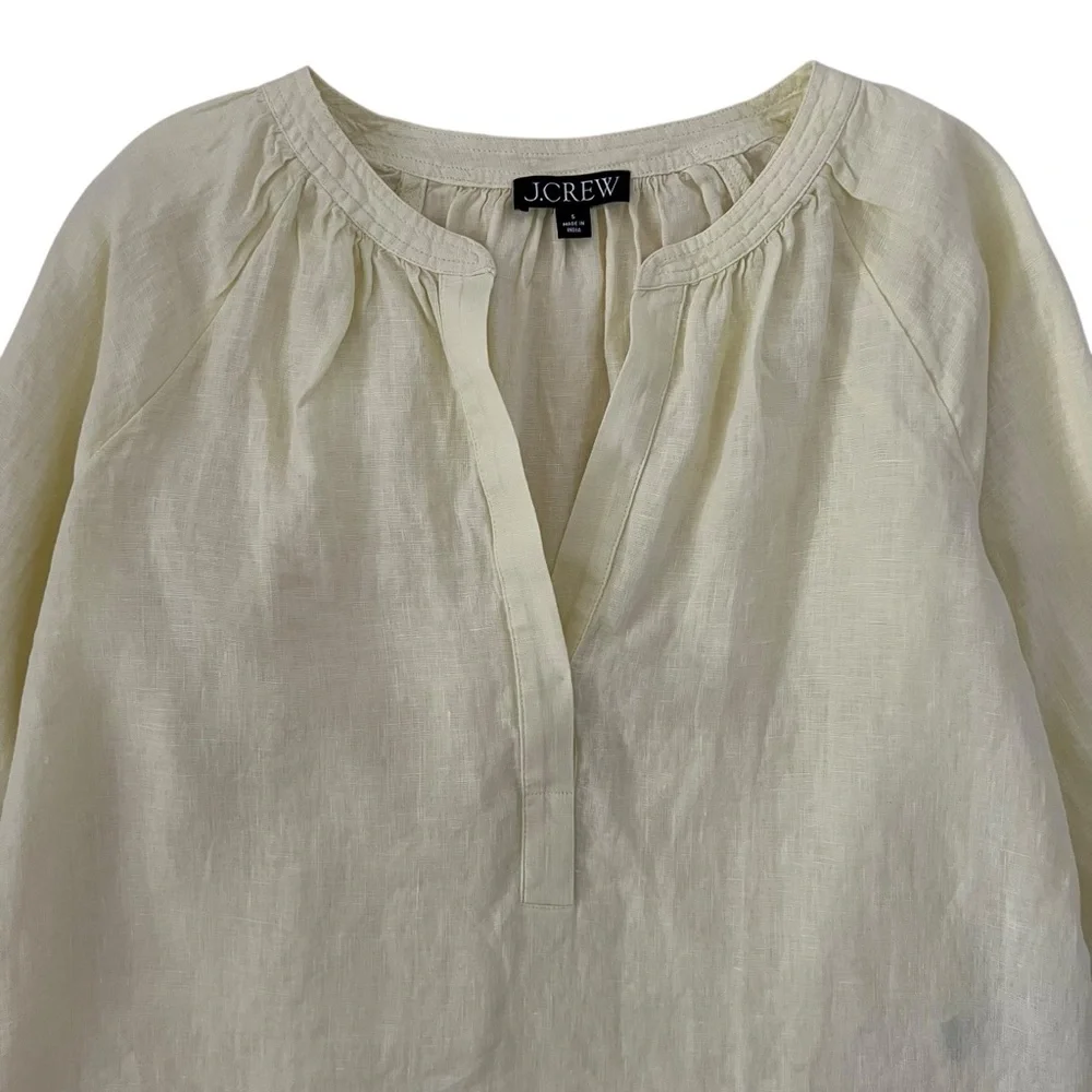 J. Crew Pale Yellow Linen Peasant Blouse - Picture 6 of 13